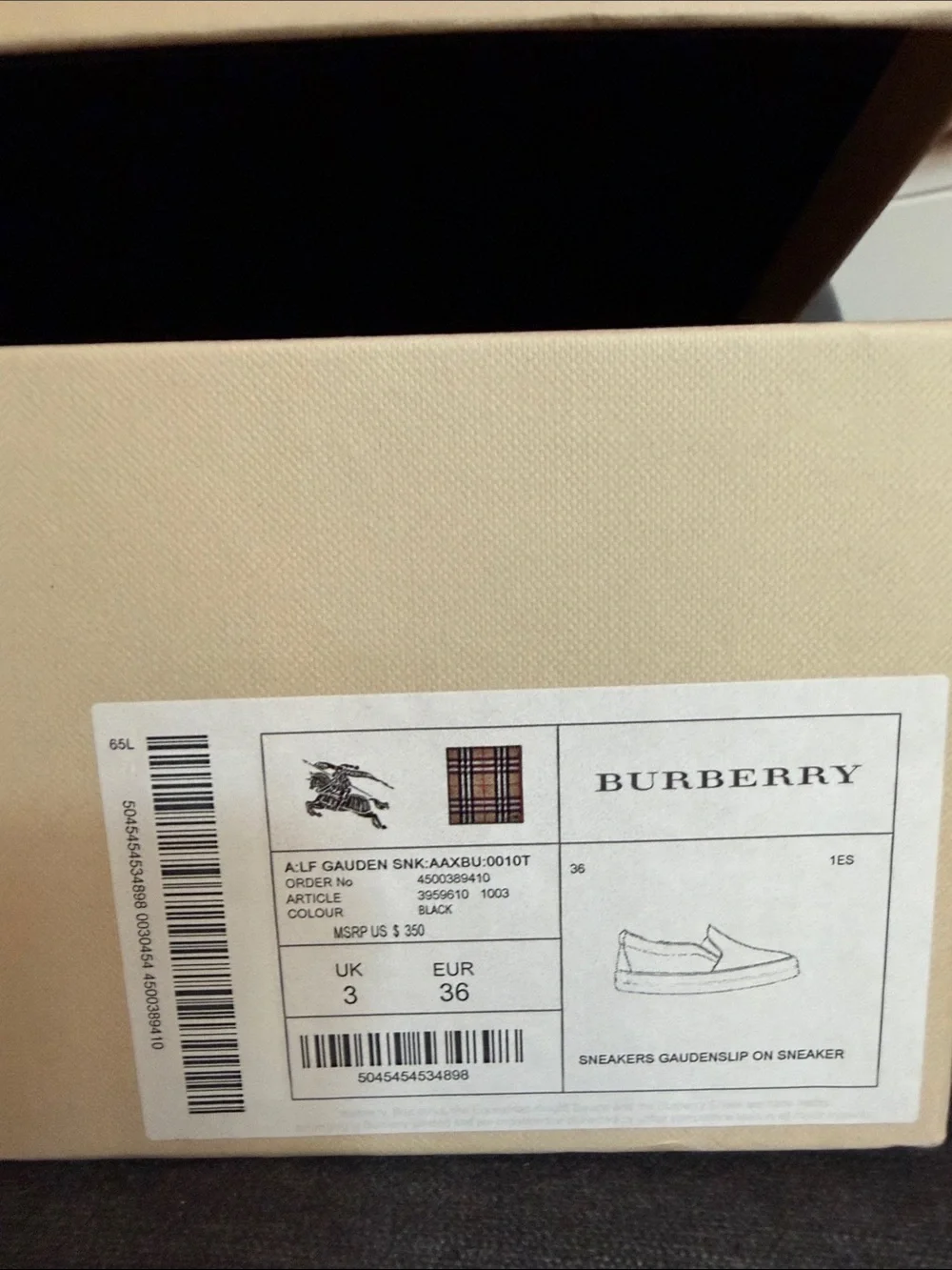Burberry Tan & Red Canvas Slip-On Loafers